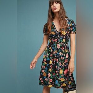 Maeve Anthropologie Bloedel Floral Midi Dress US 8 Pockets Side Zip